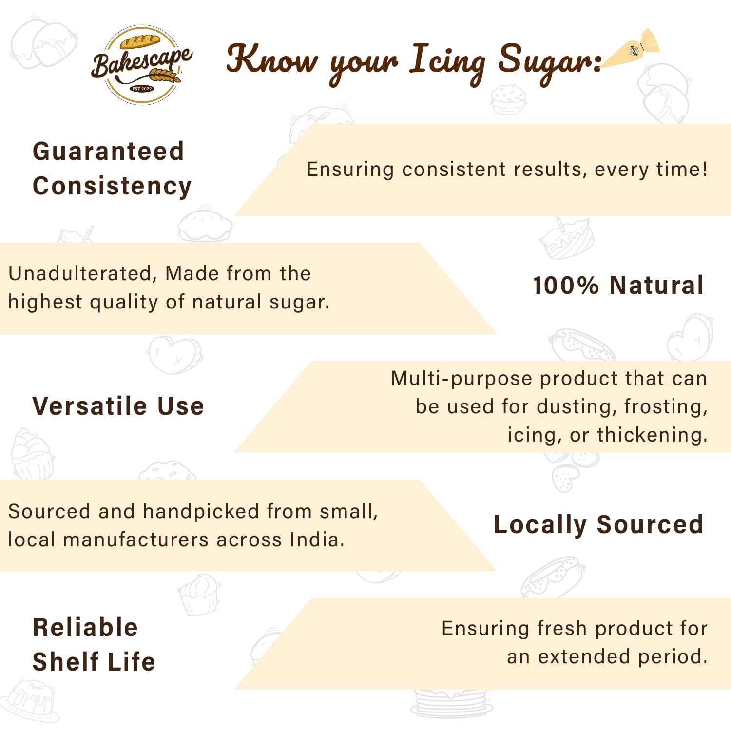 Bakescape Premium Icing Sugar 1 KG | Dusting, Frosting, Icing, & Thickening, Perfect for Decorating Cakes, Cookies, & Other Baked Goods - Bakeyy.com - India - Bakescape Premium Icing Sugar 1 KG | Dusting, Frosting, Icing, & Thickening, Perfect for Decorating Cakes, Cookies, & Other Baked Goods - Default Title