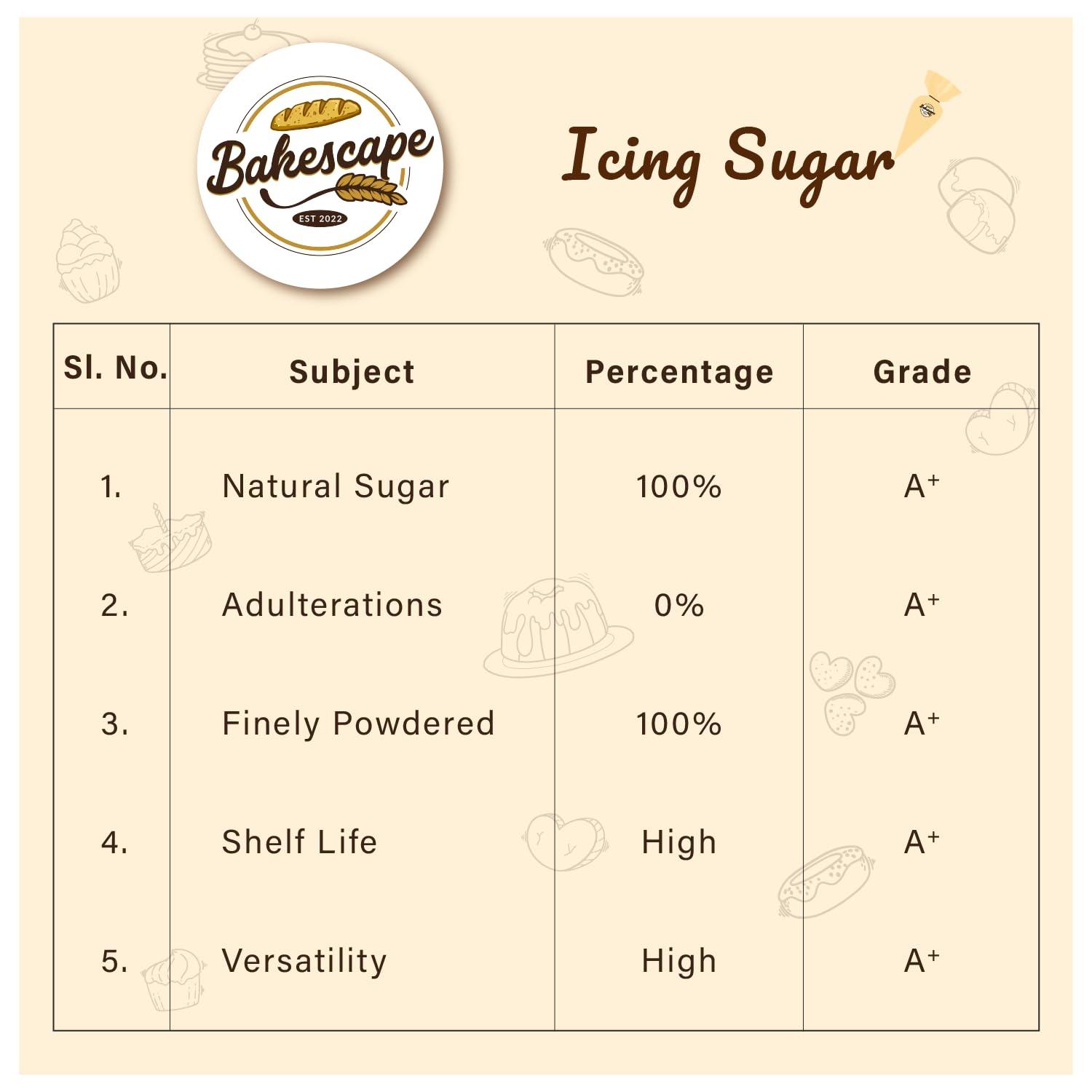 Bakescape Premium Icing Sugar 1 KG | Dusting, Frosting, Icing, & Thickening, Perfect for Decorating Cakes, Cookies, & Other Baked Goods - Bakeyy.com - India - Bakescape Premium Icing Sugar 1 KG | Dusting, Frosting, Icing, & Thickening, Perfect for Decorating Cakes, Cookies, & Other Baked Goods - Default Title