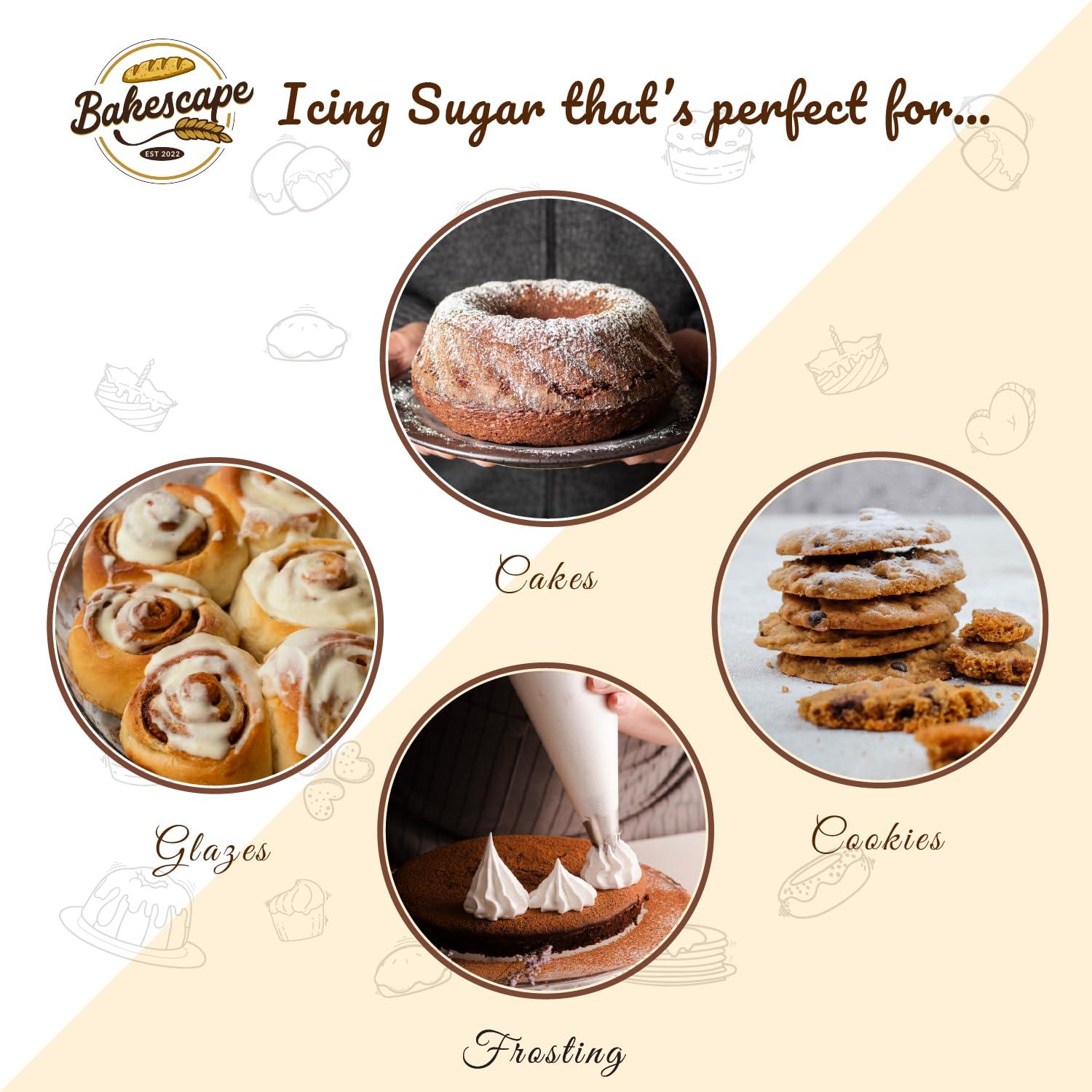 Bakescape Premium Icing Sugar 1 KG | Dusting, Frosting, Icing, & Thickening, Perfect for Decorating Cakes, Cookies, & Other Baked Goods - Bakeyy.com - India - Bakescape Premium Icing Sugar 1 KG | Dusting, Frosting, Icing, & Thickening, Perfect for Decorating Cakes, Cookies, & Other Baked Goods - Default Title