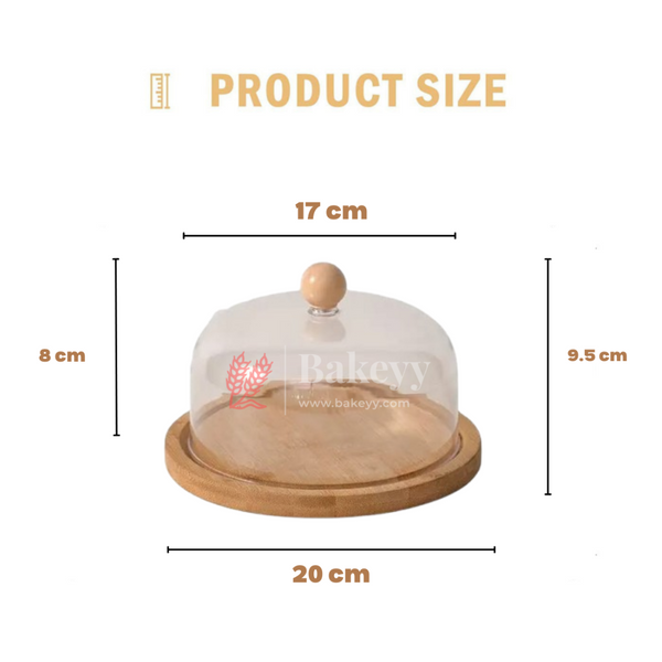 Wooden Cake Stand with Acrylic Dome | Dessert Stand | Cupcake Holder | - Bakeyy.com - India - Wooden Cake Stand with Acrylic Dome | Dessert Stand | Cupcake Holder | - Small (8 Inch)