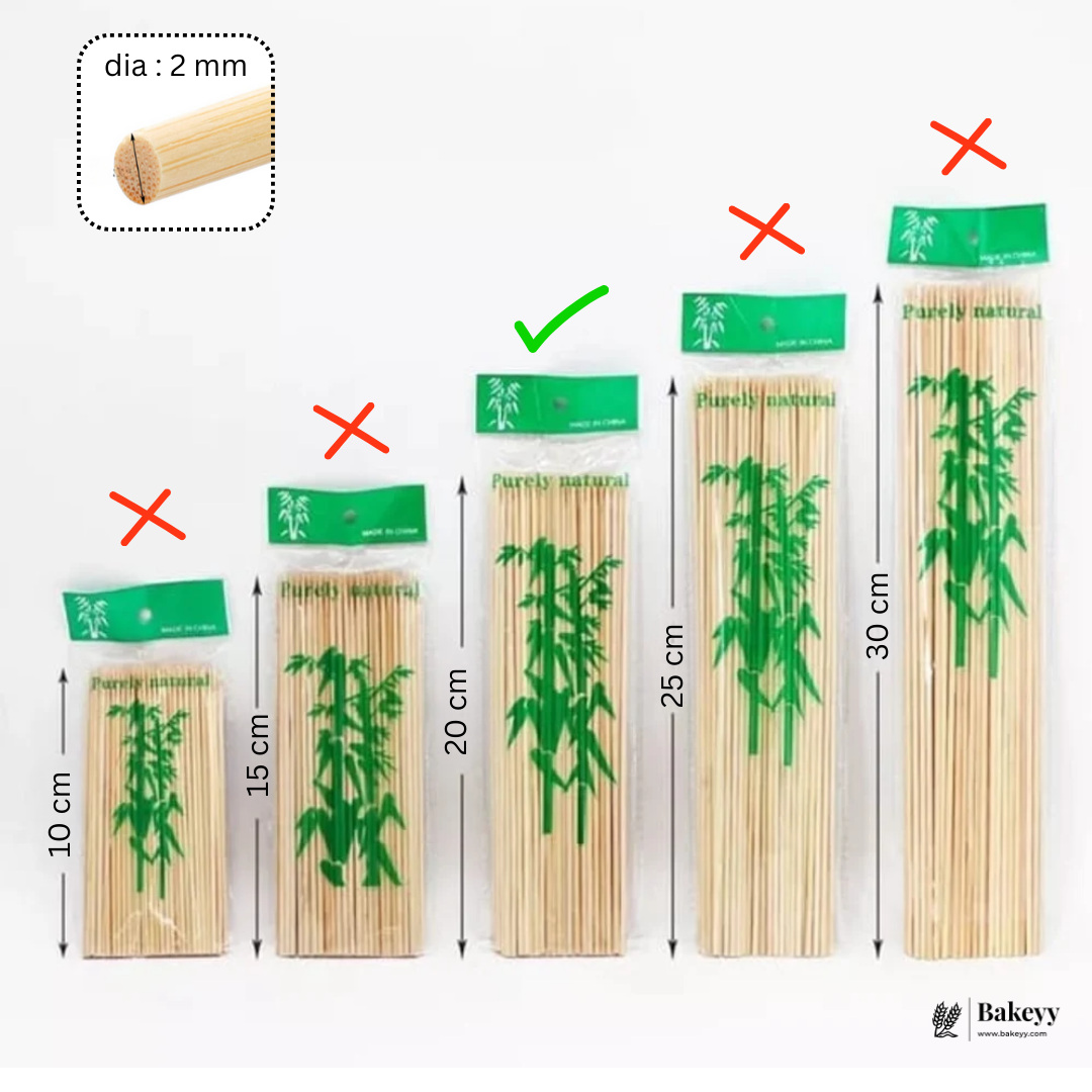 2 mm | Bamboo Skewers | Wooden Skewer | Wooden Stick | Pack of 60