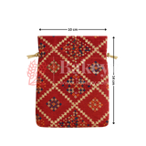 Bandhini Print Potli Bag with Drawstring – Festive Gift Pouch | Red | Pack of 10