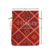 Bandhini Print Potli Bag with Drawstring – Festive Gift Pouch | Red | Pack of 10