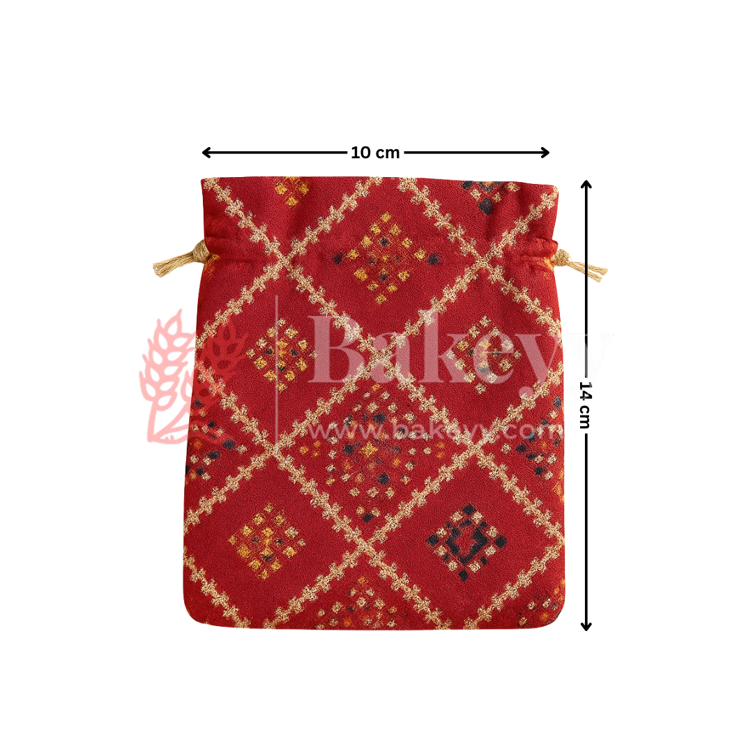 Bandhini Print Potli Bag with Drawstring – Festive Gift Pouch | Dark Pink | Pack of 10