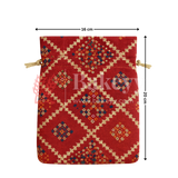 Bandhini Print Potli Bag with Drawstring – Festive Gift Pouch | Red | Pack of 10
