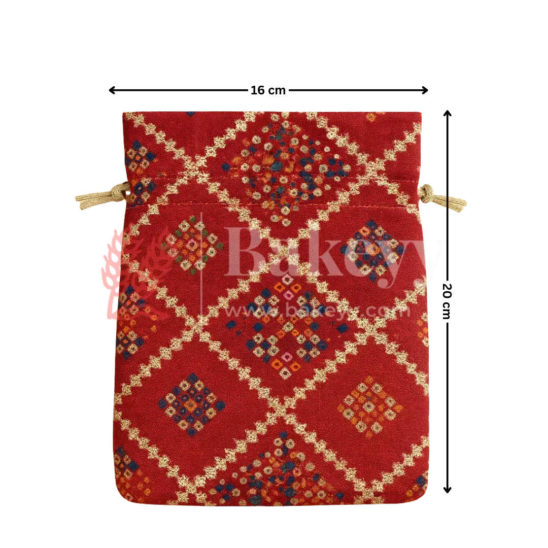 Bandhini Print Potli Bags | Perfect for Festive Gifting | Pack of 10 - Bakeyy.com - India - Bandhini Print Potli Bags | Perfect for Festive Gifting | Pack of 10 - Red / 16x20 cm 250.00