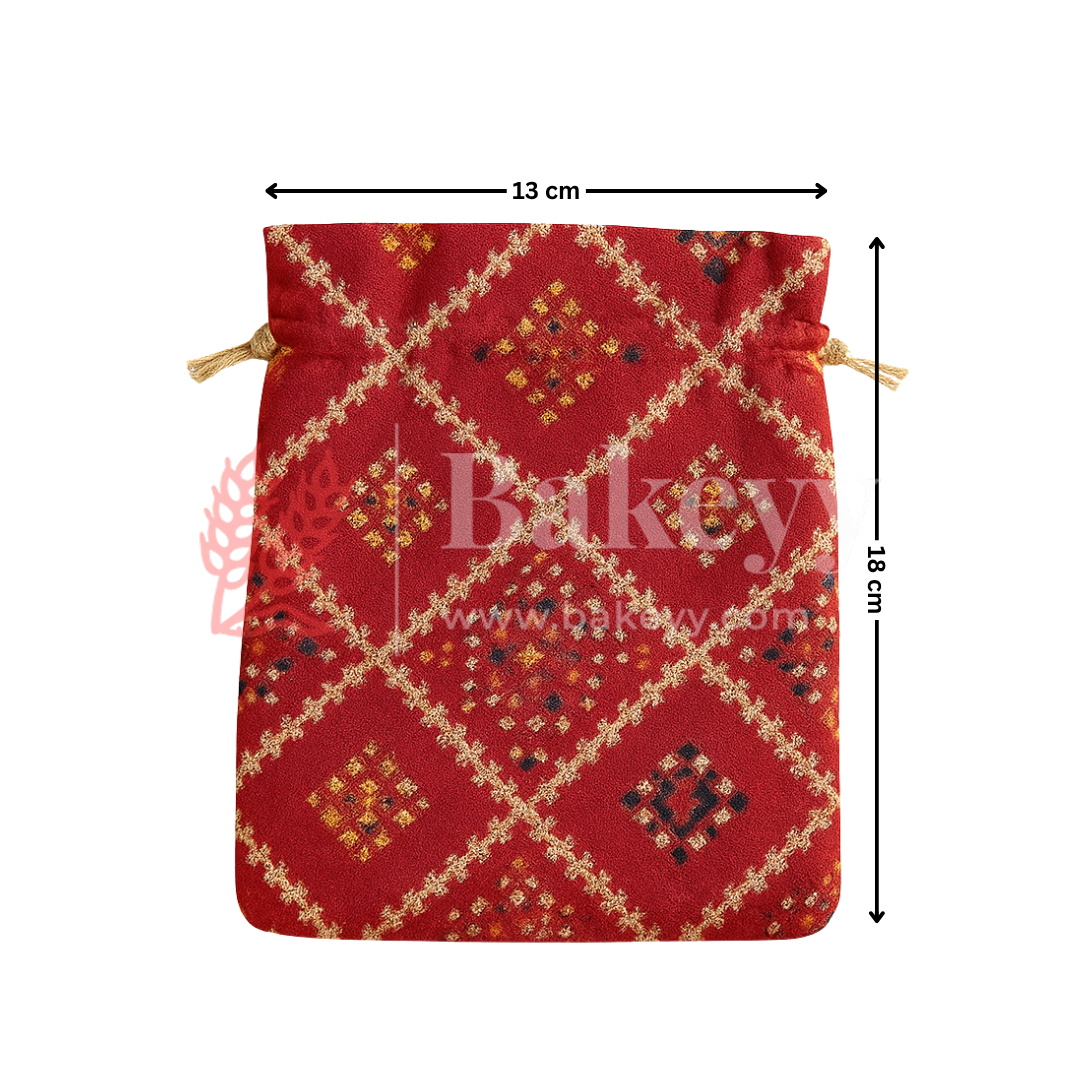 Bandhini Print Potli Bag with Drawstring – Festive Gift Pouch | Dark Pink | Pack of 10