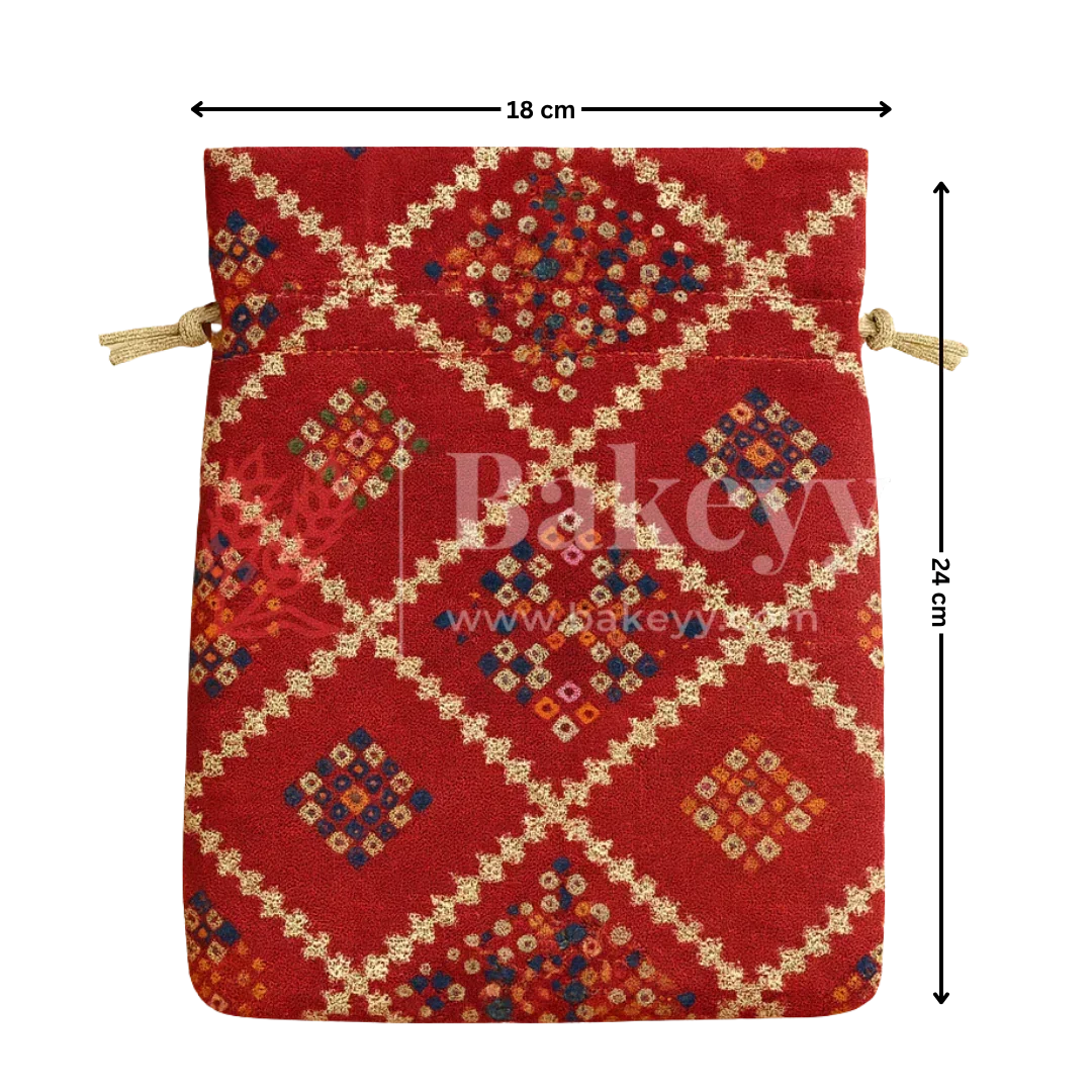 Bandhini Print Potli Bags | Perfect for Festive Gifting | Pack of 10 - Bakeyy.com - India - Bandhini Print Potli Bags | Perfect for Festive Gifting | Pack of 10 - Red / 18x24 cm 300.00