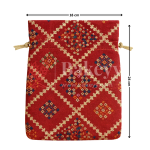 Bandhini Print Potli Bags | Perfect for Festive Gifting | Pack of 10 - Bakeyy.com - India - Bandhini Print Potli Bags | Perfect for Festive Gifting | Pack of 10 - Red / 18x24 cm 300.00