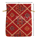 Bandhini Print Potli Bag with Drawstring – Festive Gift Pouch | Red | Pack of 10