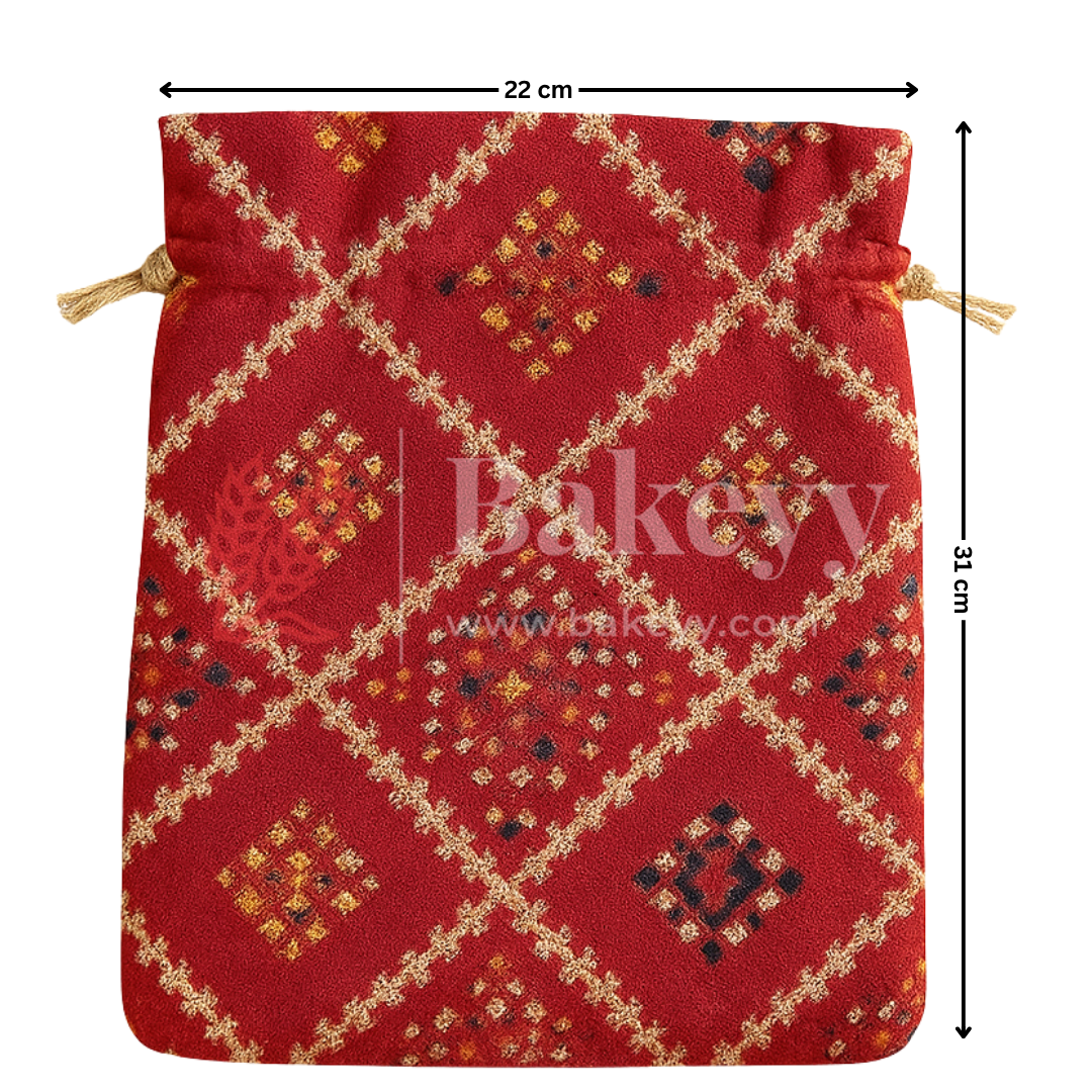 Bandhini Print Potli Bag with Drawstring – Festive Gift Pouch | Dark Pink | Pack of 10