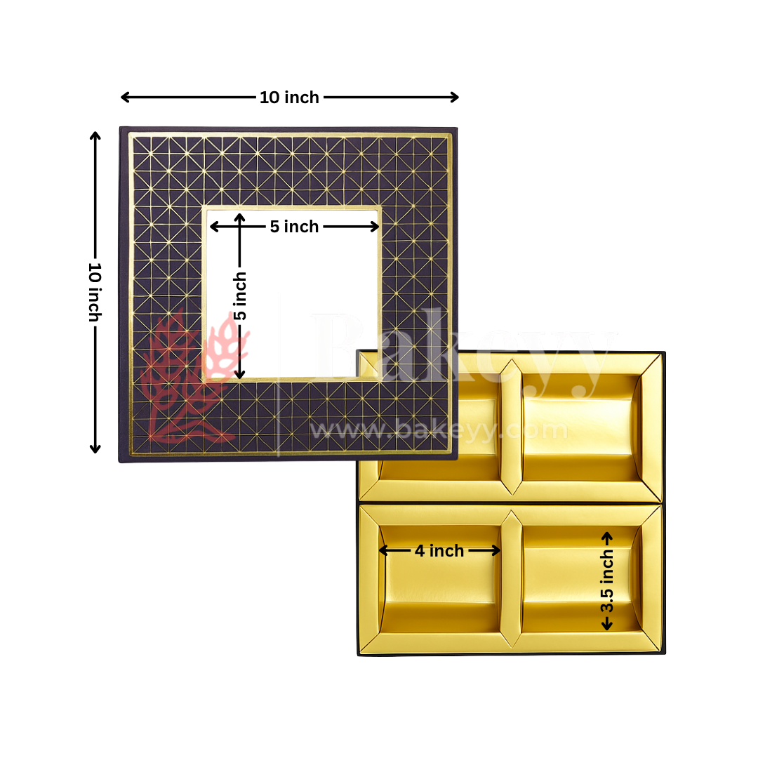 4 Cavity | Rigid Dry Fruit Box | Elegant Hamper Box with Window Lid | Big | 1 Piece