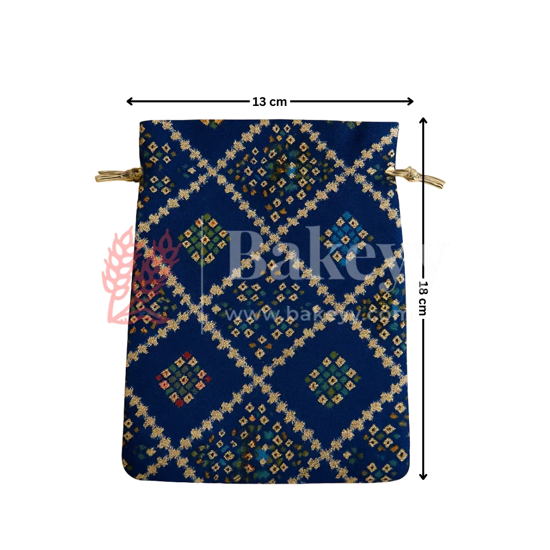 Bandhini Print Potli Bags | Perfect for Festive Gifting | Pack of 10 - Bakeyy.com - India - Bandhini Print Potli Bags | Perfect for Festive Gifting | Pack of 10 - Navy Blue / 13x18 cm 200.00