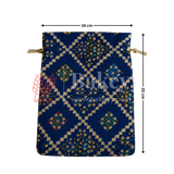 Bandhini Print Potli Bag with Drawstring – Festive Gift Pouch | Navy Blue | Pack of 10