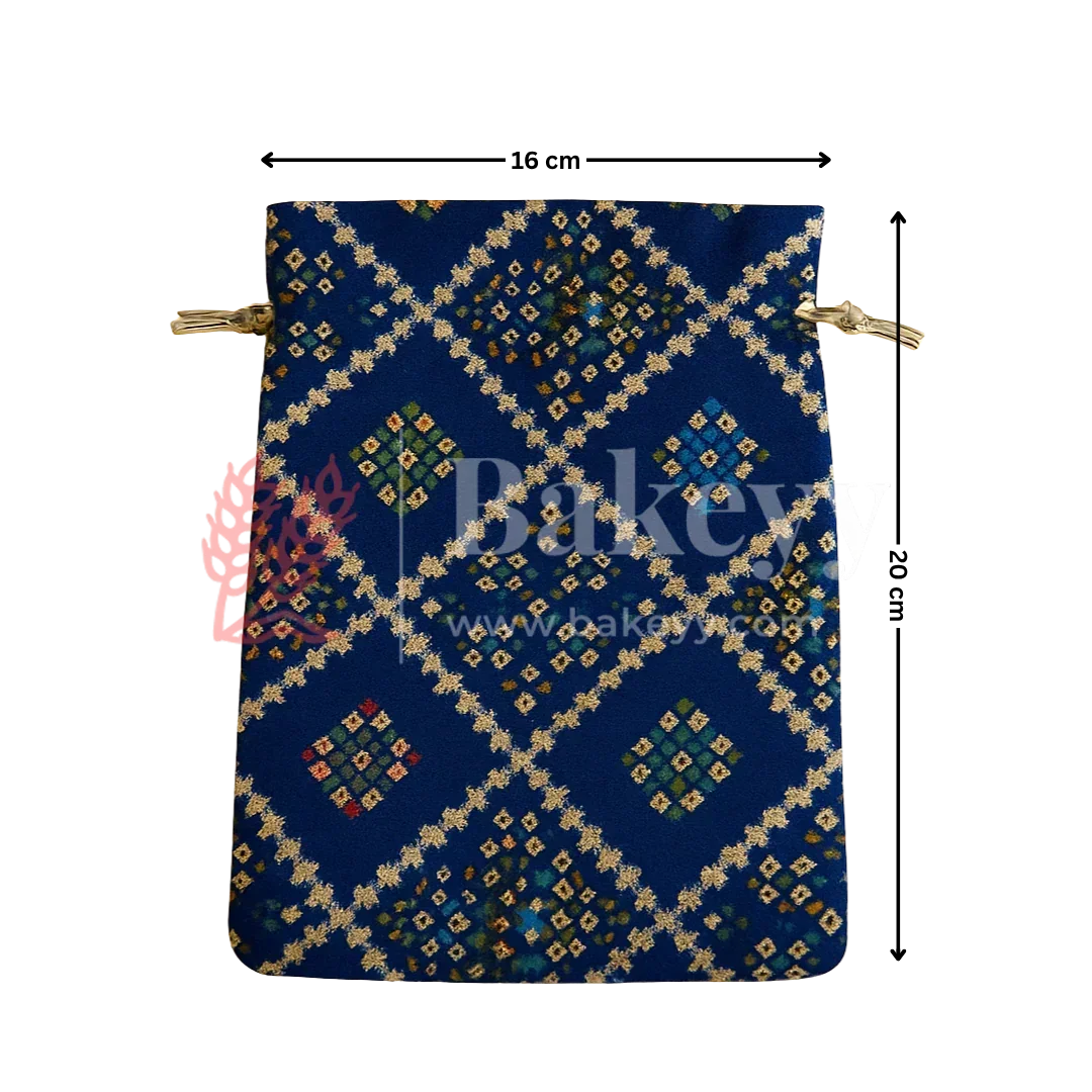 Bandhini Print Potli Bags | Perfect for Festive Gifting | Pack of 10 - Bakeyy.com - India - Bandhini Print Potli Bags | Perfect for Festive Gifting | Pack of 10 - Navy Blue / 16x20 cm 250.00