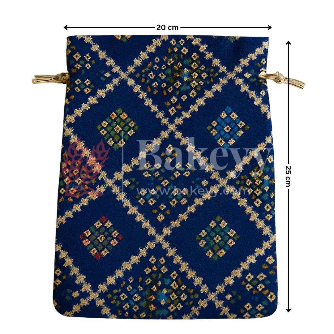 Bandhini Print Potli Bags | Perfect for Festive Gifting | Pack of 10 - Bakeyy.com - India - Bandhini Print Potli Bags | Perfect for Festive Gifting | Pack of 10 - Navy Blue / 20x25 cm 350.00