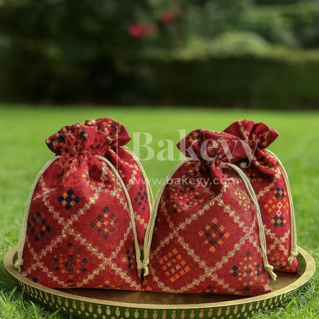 Bandhini Print Potli Bags | Perfect for Festive Gifting | Pack of 10 - Bakeyy.com - India - Bandhini Print Potli Bags | Perfect for Festive Gifting | Pack of 10 - Yellow / 10x14 cm 150.00