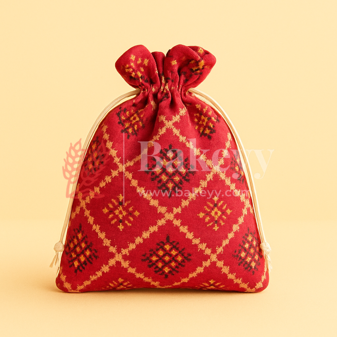 Bandhini Print Potli Bag with Drawstring – Festive Gift Pouch | Dark Pink | Pack of 10