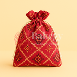 Bandhini Print Potli Bag with Drawstring – Festive Gift Pouch | Dark Pink | Pack of 10