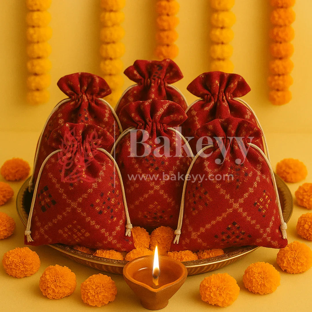 Bandhini Print Potli Bags | Perfect for Festive Gifting | Pack of 10