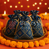 Bandhini Print Potli Bag with Drawstring – Festive Gift Pouch | Navy Blue | Pack of 10