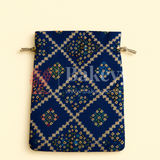 Bandhini Print Potli Bag with Drawstring – Festive Gift Pouch | Navy Blue | Pack of 10