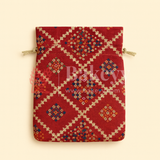Bandhini Print Potli Bag with Drawstring – Festive Gift Pouch | Red | Pack of 10
