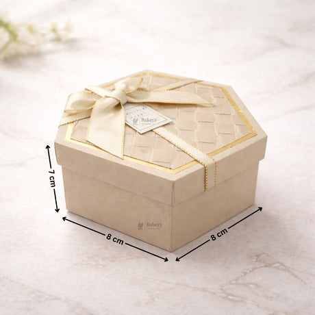 Beige Hexagon Gift Box with Ribbon | Luxury Rigid Hamper & Chocolate Packaging Box | Available in 3 Sizes | Pack of 1