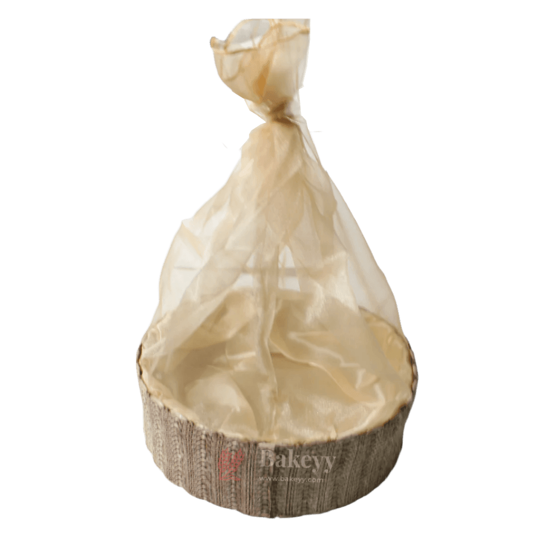 Beige Round Gift Basket | Natural Textured Hamper with Satin Lining - Bakeyy.com - India - Beige Round Gift Basket | Natural Textured Hamper with Satin Lining - Small