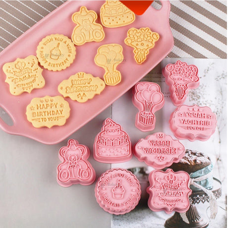Birthday Theme Cookie Cutter & Embosser Set | 8 Piece | Pack of 1 