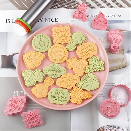 Birthday Theme Cookie Cutter & Embosser Set | 8 Piece | Pack of 1 