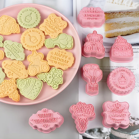 Birthday Theme Cookie Cutter & Embosser Set | 8 Piece | Pack of 1 