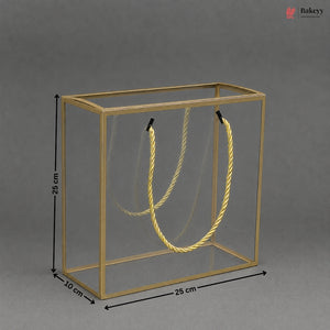 Gold PVC Transparent Gift Bag with Gold Rope Handle | Clear Premium Hamper Packaging Box | Pack of 10