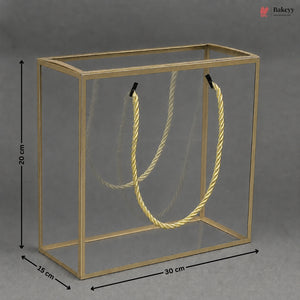 Gold PVC Transparent Gift Bag with Gold Rope Handle | Clear Premium Hamper Packaging Box | Pack of 10