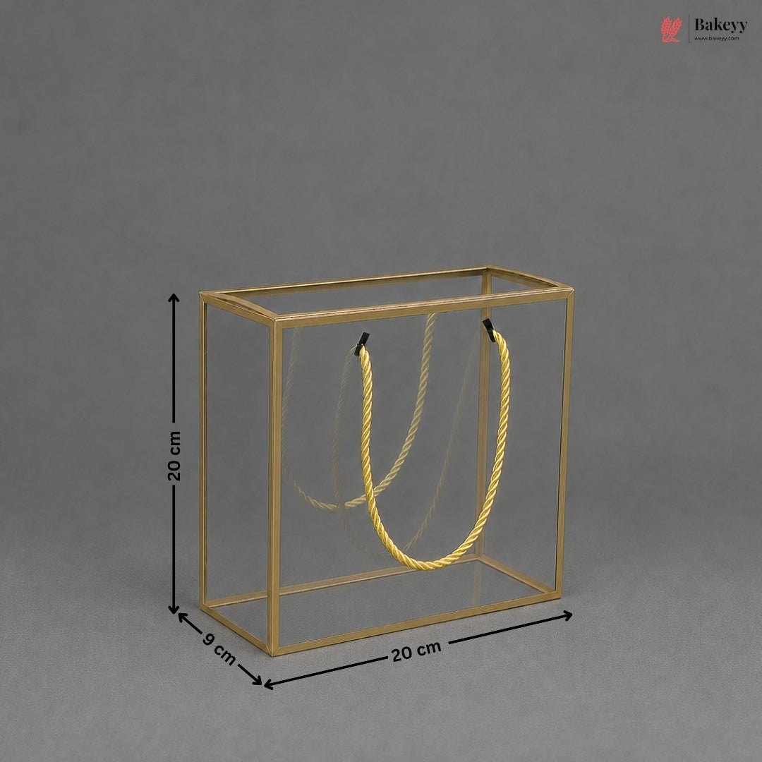 Gold PVC Transparent Gift Bag with Gold Rope Handle | Clear Premium Hamper Packaging Box | Pack of 10