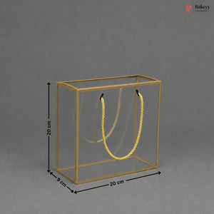 Gold PVC Transparent Gift Bag with Gold Rope Handle | Clear Premium Hamper Packaging Box | Pack of 10
