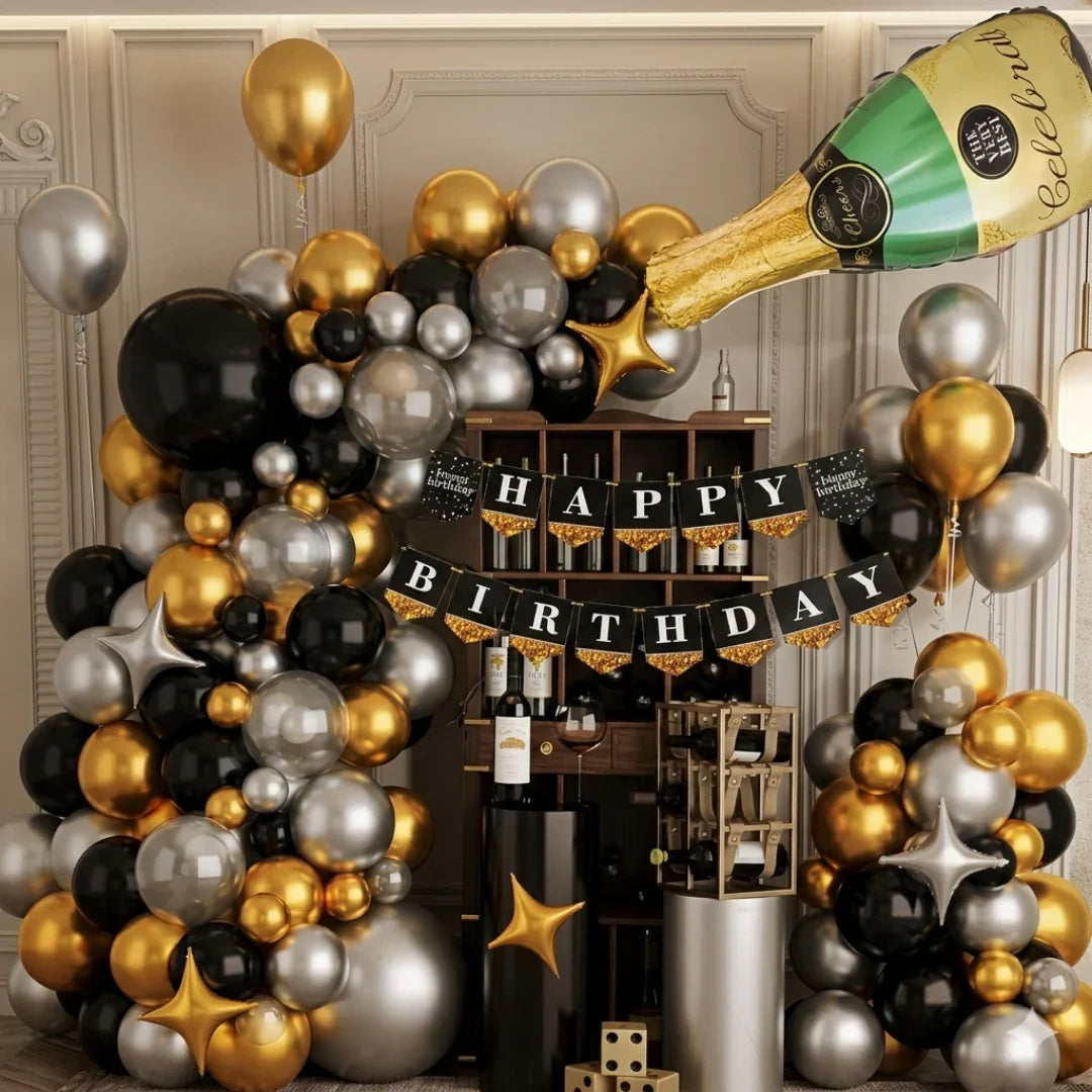 Black_Gold_Silver_Balloon_Arch_Decoration_Kit_Happy_Birthday_Theme_Party_Decor_Set_Pack_of_1_2 - Bakeyy.com
