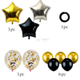 Black Gold Silver Star Balloon Decoration Set | Foil Star Balloons with Black & Gold Metallic + Gold Confetti Balloons | Party Decor Combo Kit | 13 Pcs Set | Pack of 1