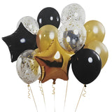 Black & Gold Star Balloon Decoration Set | Star Foil Balloons with Black/Gold Metallic & Gold Confetti Balloons | Party Decor Combo Kit | 13 Pcs Set | Pack of 1