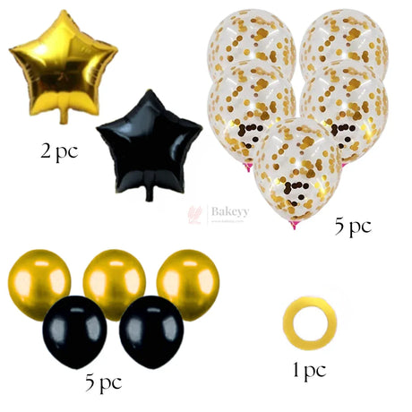 Black & Gold Star Balloon Decoration Set | Star Foil Balloons with Black/Gold Metallic & Gold Confetti Balloons | Party Decor Combo Kit | 13 Pcs Set | Pack of 1