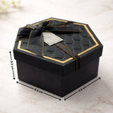 Black Hexagon Gift Box with Ribbon | Luxury Rigid Hamper & Chocolate Packaging Box | Available in 3 Sizes | Pack of 1