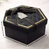Black Hexagon Gift Box with Ribbon | Luxury Rigid Hamper & Chocolate Packaging Box | Available in 3 Sizes | Pack of 1