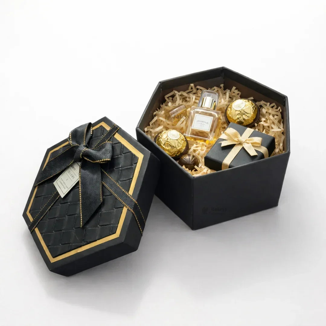Black_Hexagon_Gift_Box_with_Ribbon_2 - Bakeyy.com