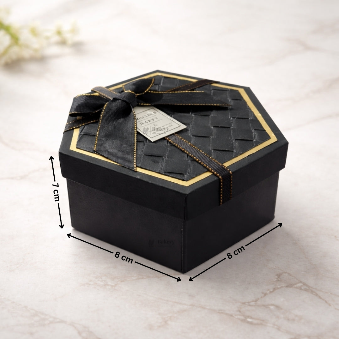 Black Hexagon Gift Box with Ribbon | Luxury Rigid Hamper & Chocolate Packaging Box | Available in 3 Sizes | Pack of 1