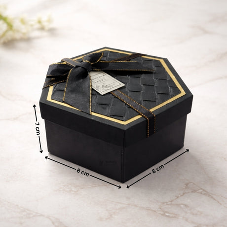 Black Hexagon Gift Box with Ribbon | Luxury Rigid Hamper & Chocolate Packaging Box | Available in 3 Sizes | Pack of 1