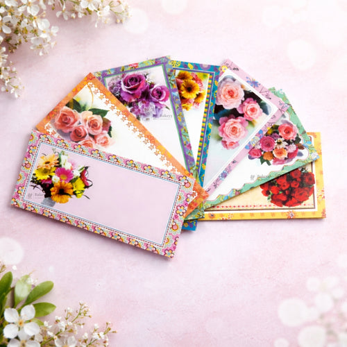 BloomScript Floral Cash Envelopes | Elegant Flower-Printed Shagun & Gift Envelopes | Multiple Designs Available | Pack of 25