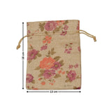 Floral Printed Jute Potli Bag | Floral Print Drawstring Pouch | 4 Sizes Available | Pack of 10
