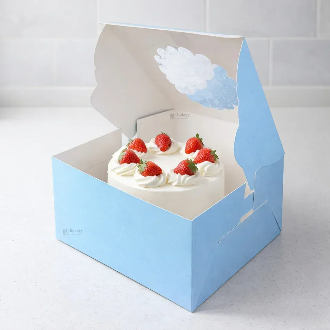 5 Inch Height | Cake Box With Flower Top Window | Blue Color | ITC Back Box | 3 Sizes Available | Pack Of 25