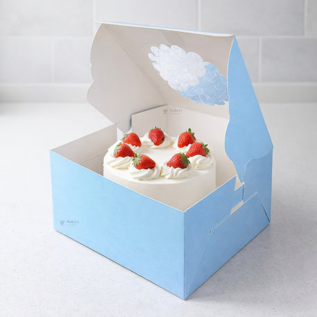 5 Inch Height | Cake Box With Flower Top Window | Blue Color | ITC Back Box | 3 Sizes Available | Pack Of 25