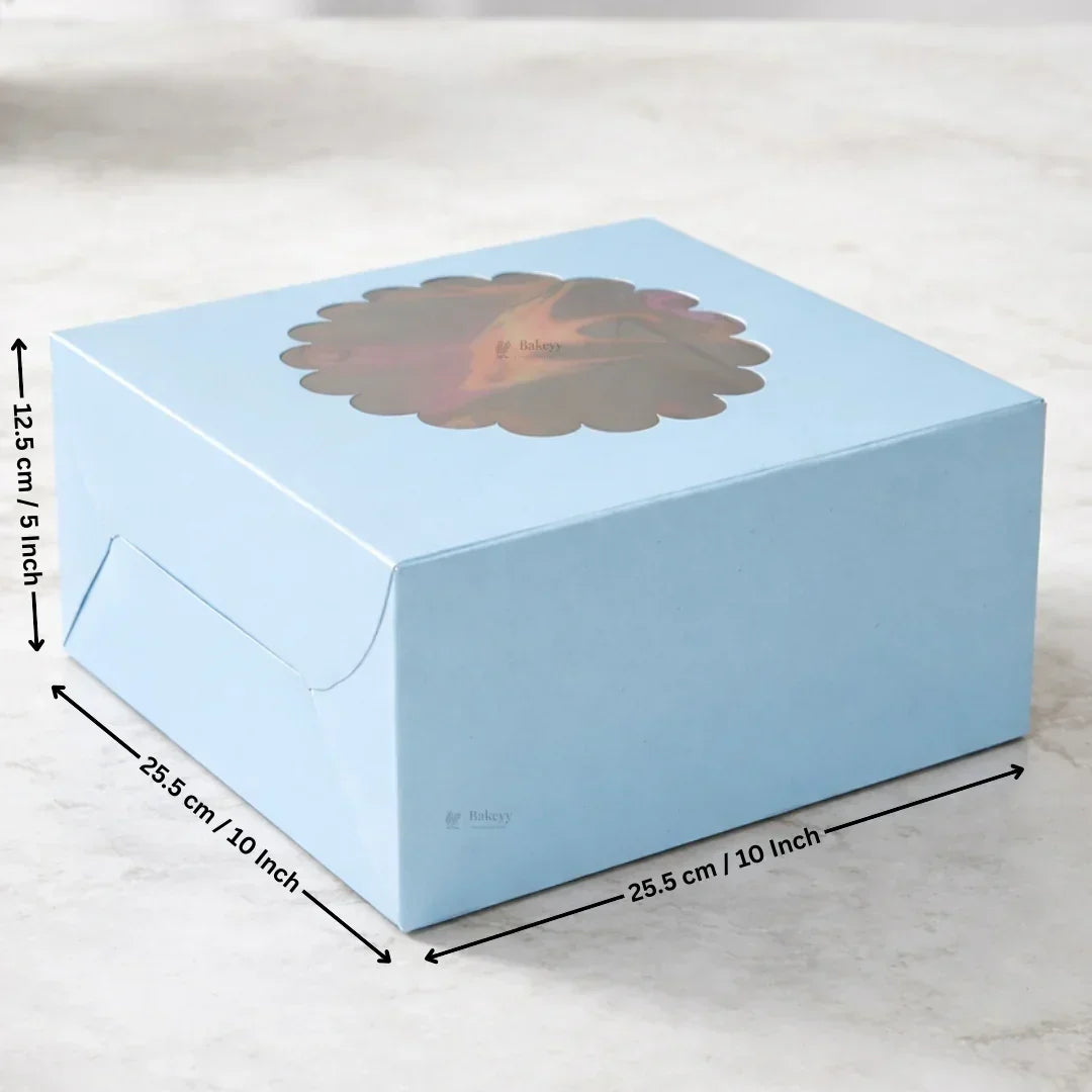 5 Inch Height | Cake Box With Flower Top Window | Blue Color | ITC Back Box | 3 Sizes Available | Pack Of 25